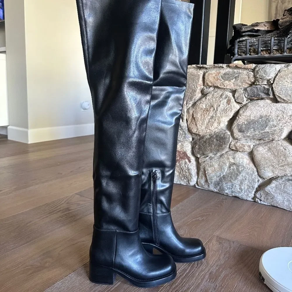 Jeffery Campbell Black Thigh High Platform Boots NEW Statement OTK Size 6
